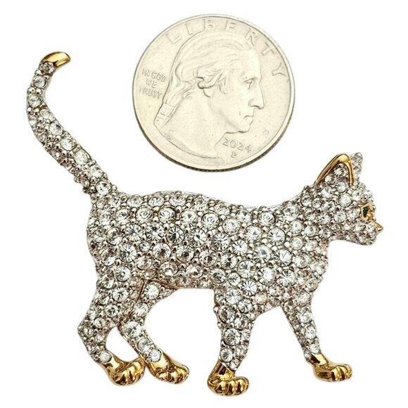Swarovski Clear Rhinestone Cat Brooch Marked With Swan Logo - Picture 8 of 10